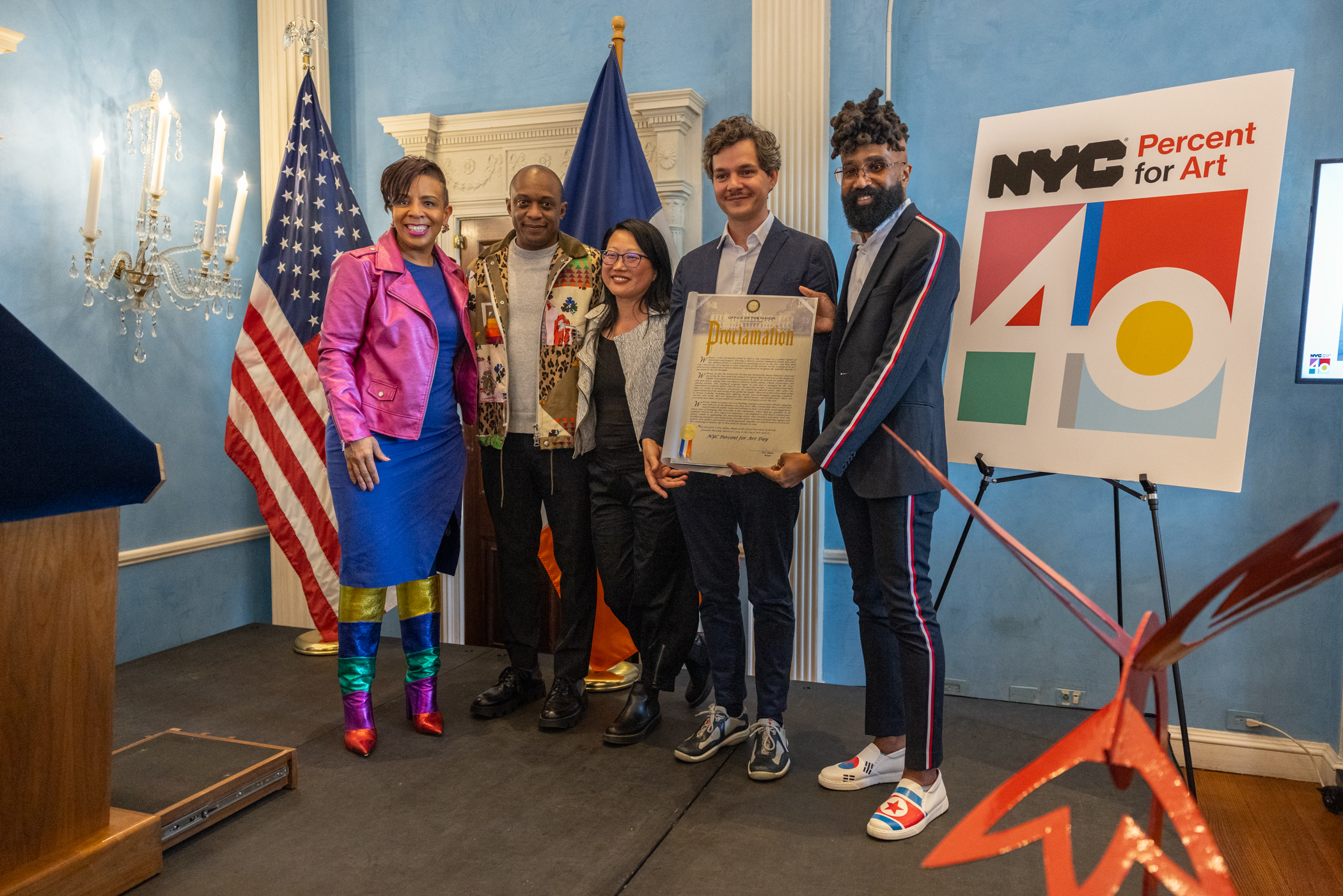 NYC Cultural Affairs gathers at Gracie Mansion with a proclamation for Percent for Art. 